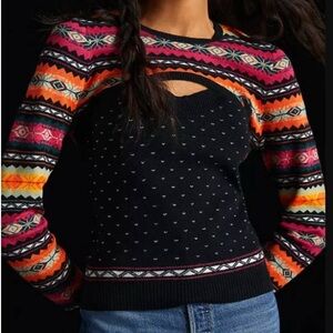 Maeve Anthropologie Cropped Colorful Abstract Sweater Shrug‎ Womens Size XS